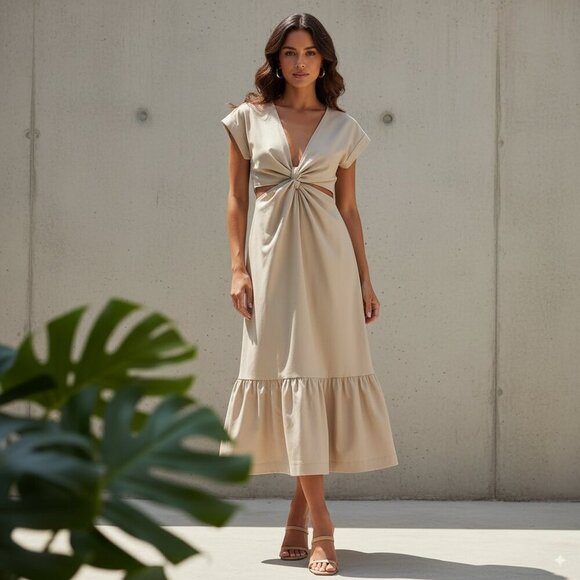 En Saison Lana PU Cut Out Midi Dress in Ecru White Size Small NWT - Picture 1 of 9